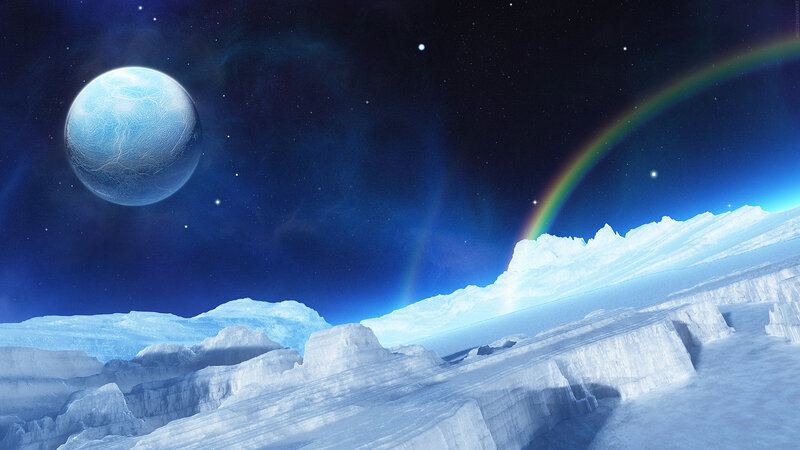 Ice planet with rainbow