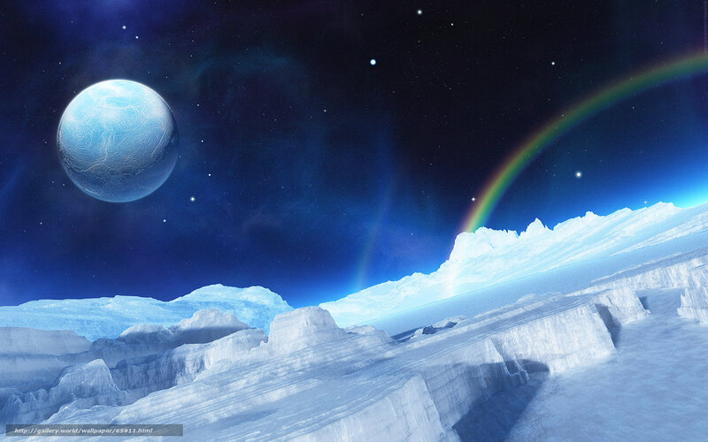 Ice planet with rainbow