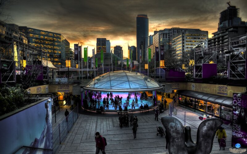 ice rink at dusk in city