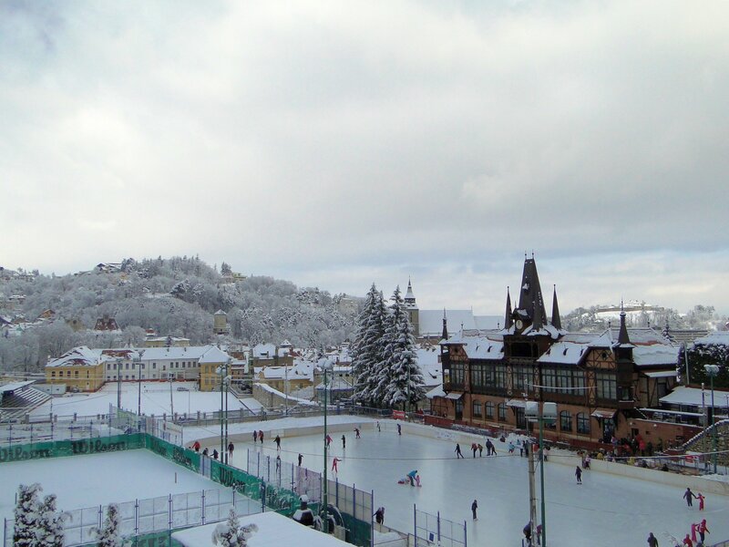 Ice rink in snowy town