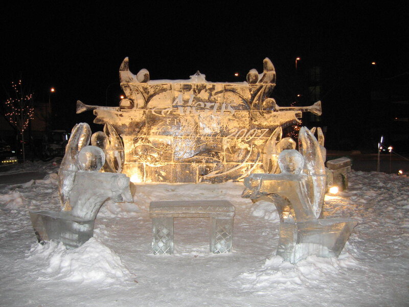 Ice sculpture at night