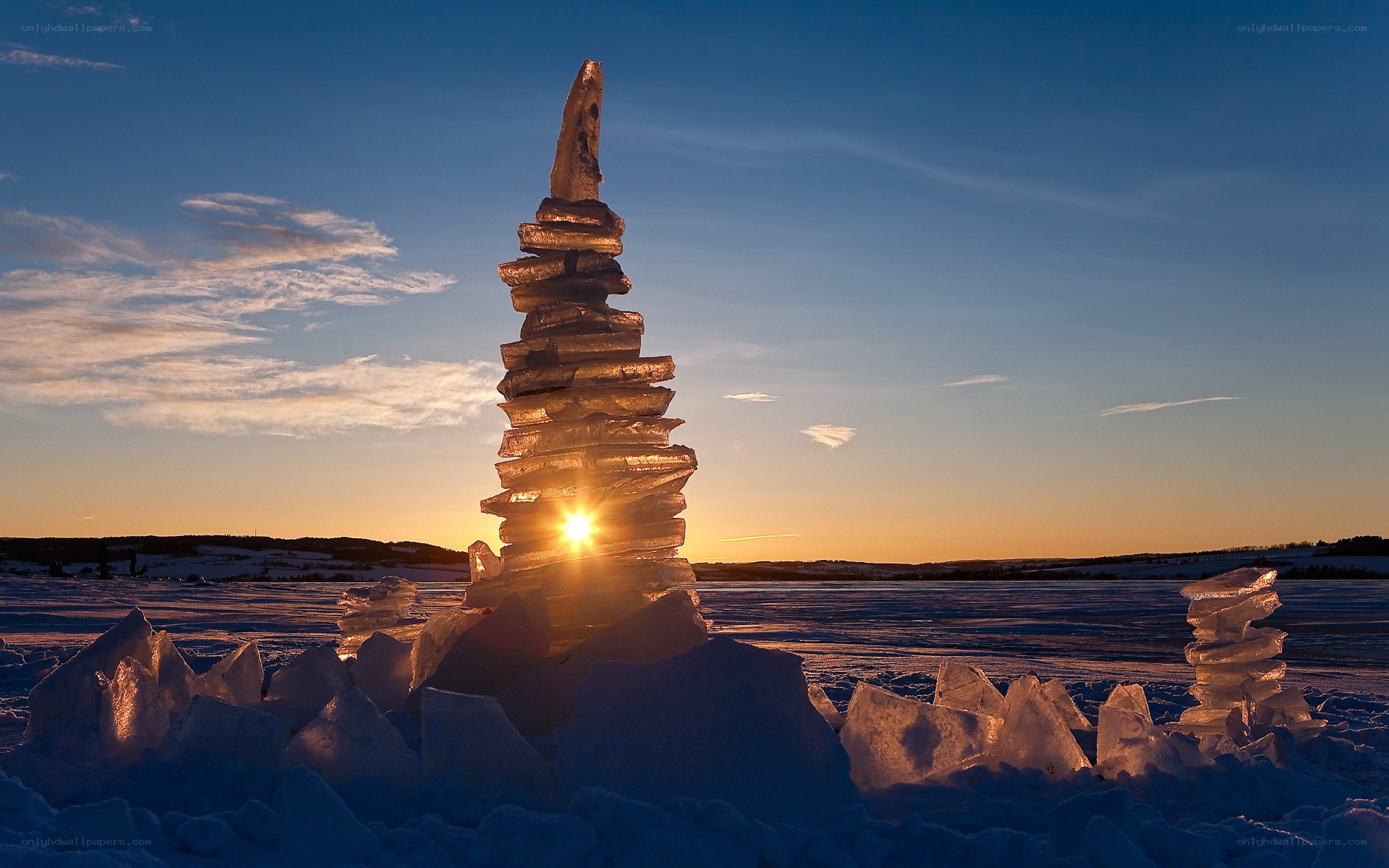 Ice sculpture at sunset