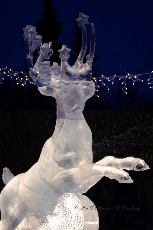 Ice sculpture of reindeer