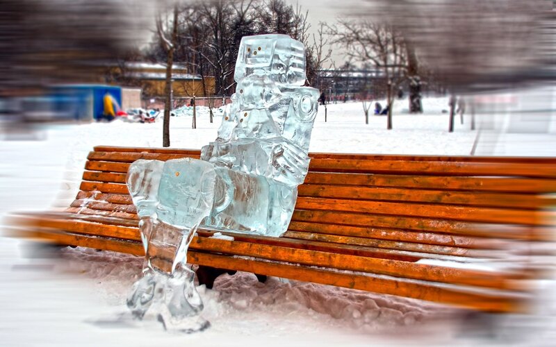 Ice Sculpture on Bench