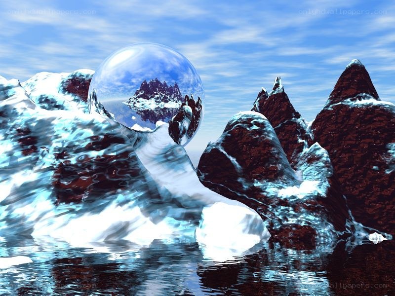 ice sphere in mountain landscape