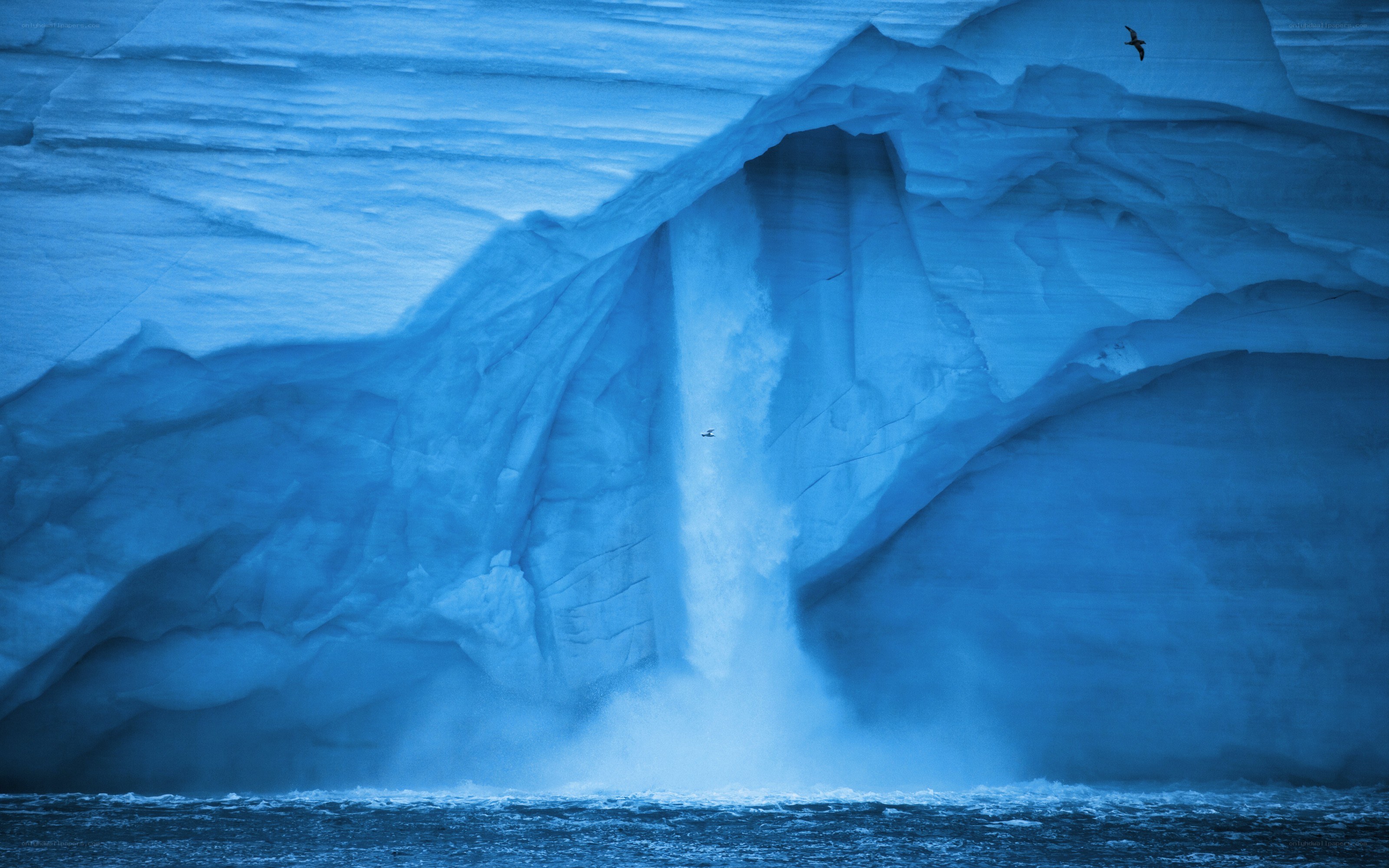 Iceberg calving in blue light