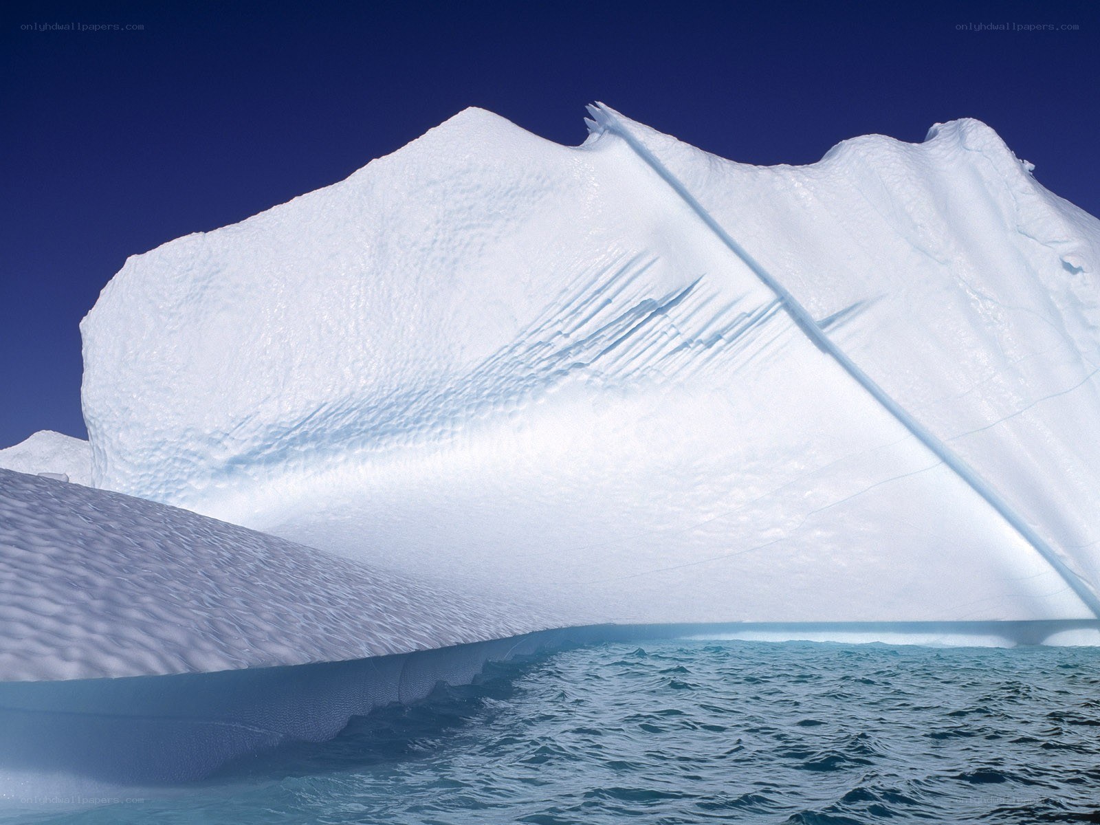 Iceberg floating in blue water