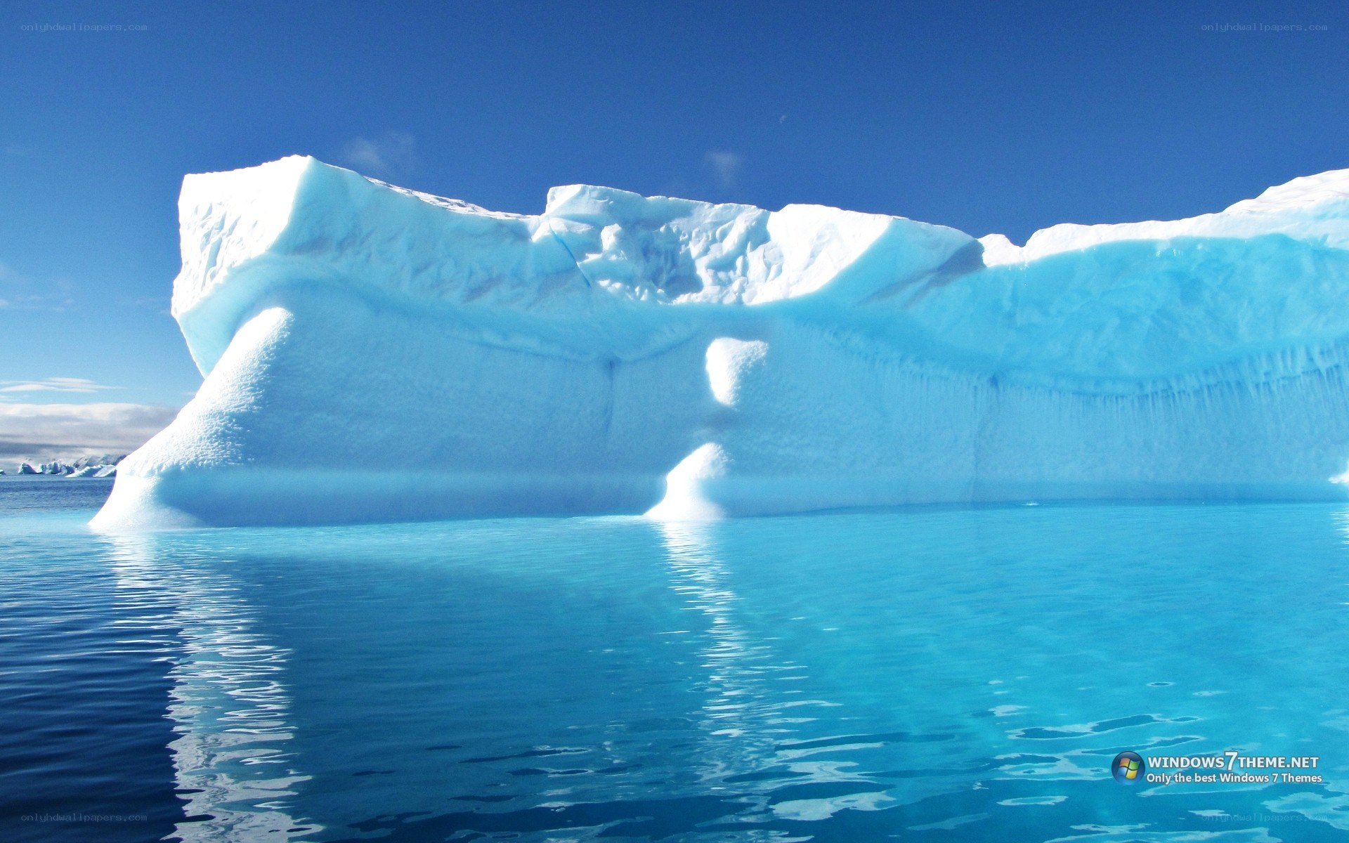 Iceberg floating in blue water