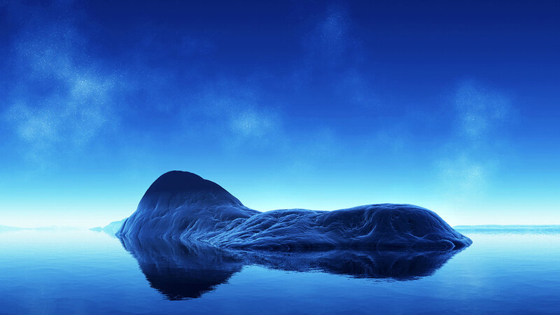 Iceberg in Calm Water — Blue, Serene, Night