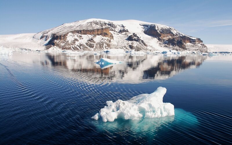Iceberg in Calm Water — Blue, Serene, Winter, Photograph, Mountain, Ice