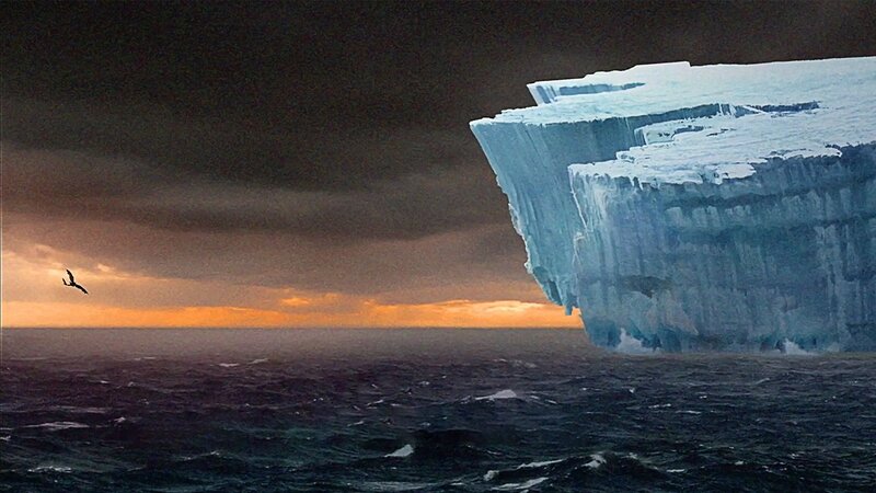 Iceberg in Ocean — Blue, Dramatic, Sunset