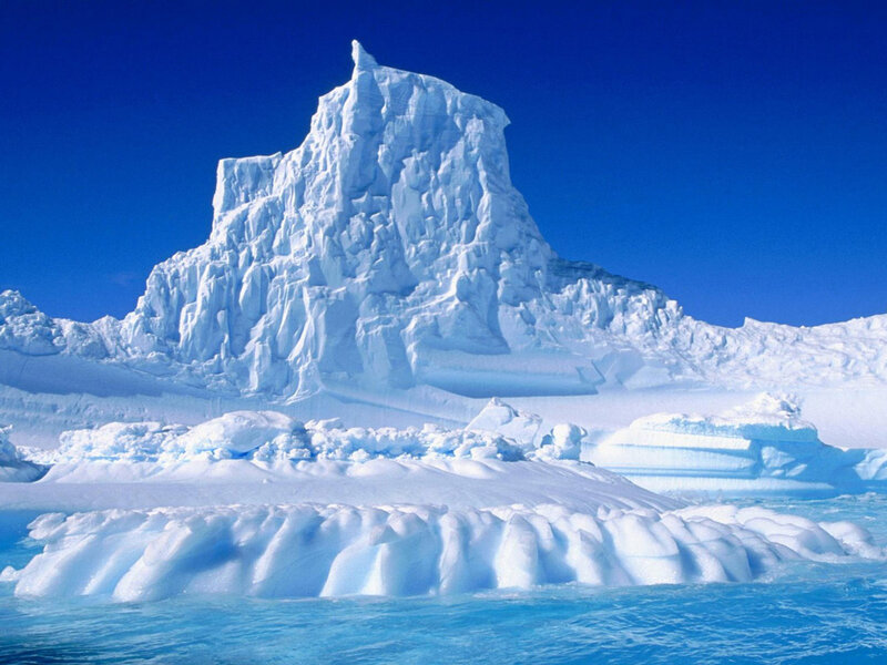 Iceberg in Ocean — Blue, Serene, Afternoon, Photograph, Sky, Snow