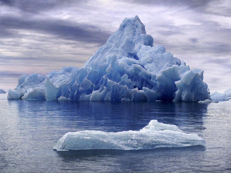 Iceberg in Ocean — Blue, Serene, Photograph, Sky, Clouds