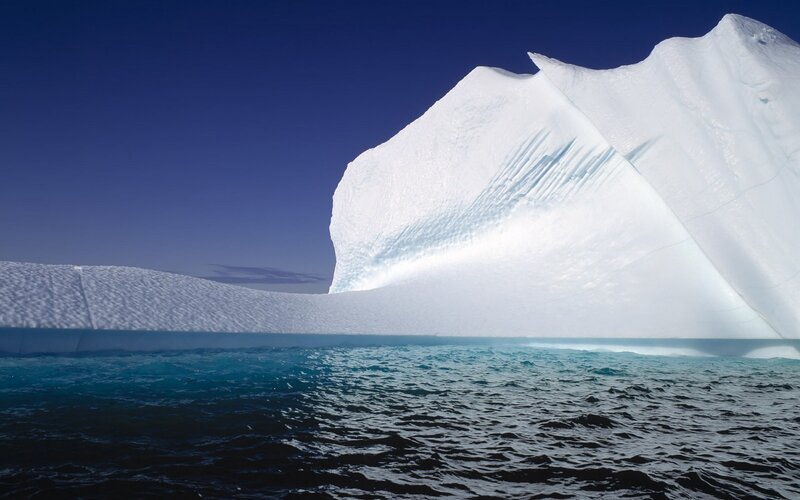 Iceberg in Ocean — Blue, Serene, Photograph, Sky