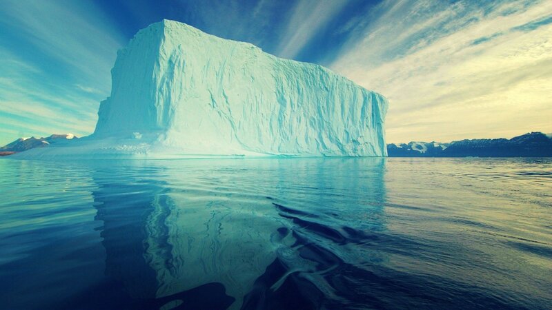 Iceberg in Ocean — Blue, Serene, Sunset