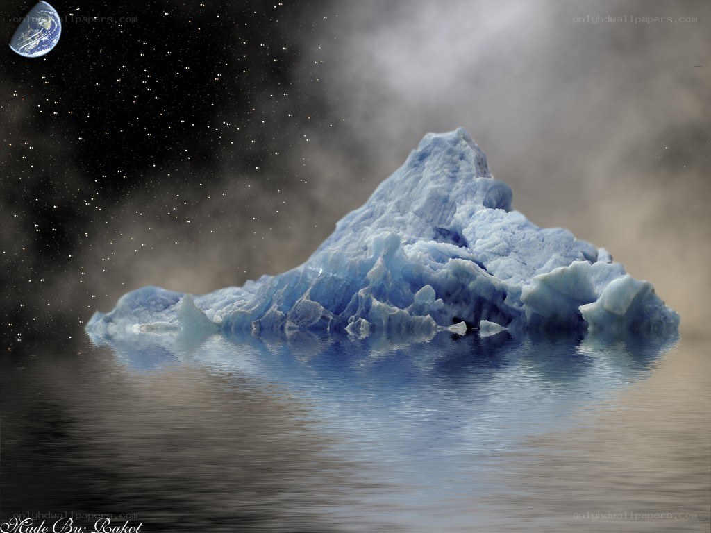 Iceberg in space with Earth