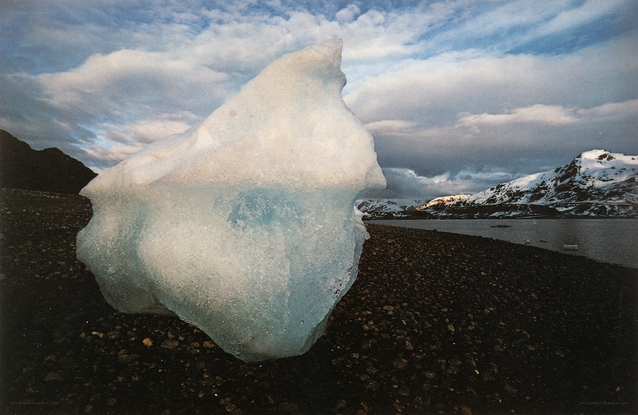 Iceberg on a rocky shore