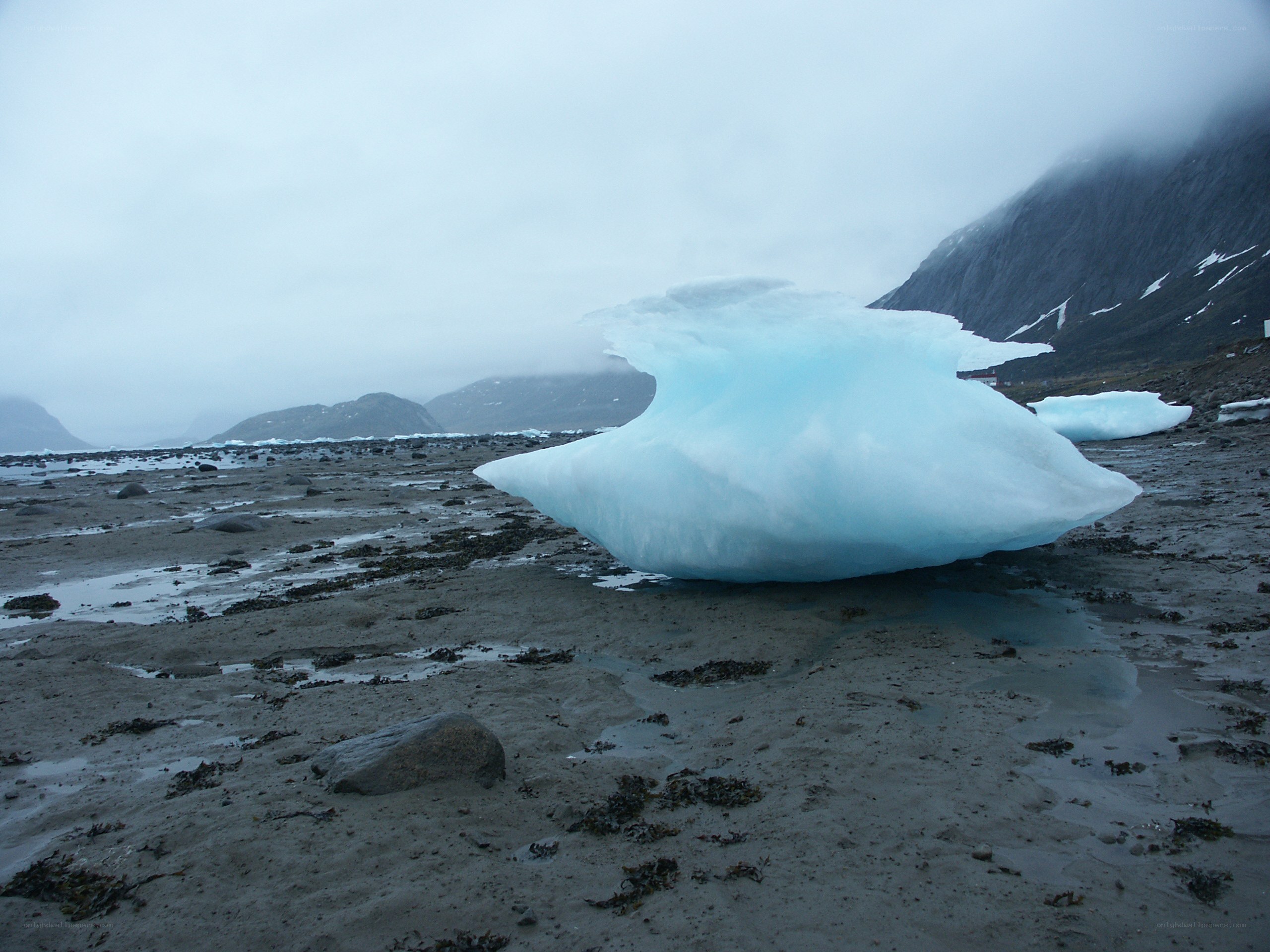 Iceberg on a rocky shore