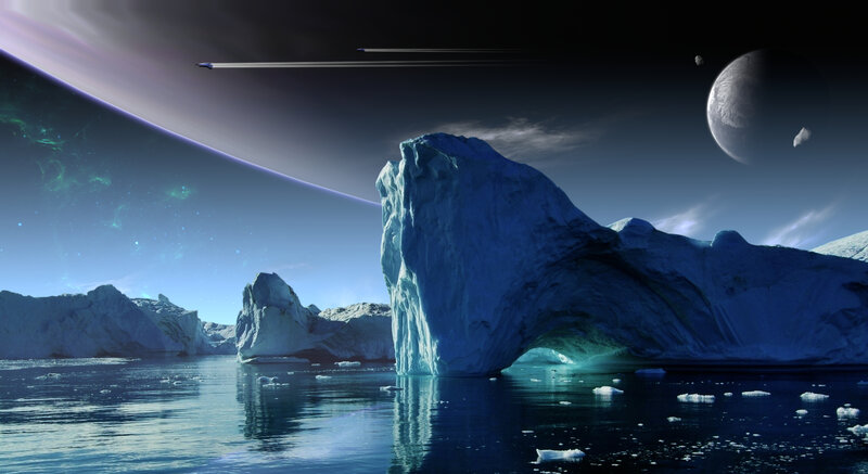 Iceberg on Alien Planet — Blue, Dramatic, Night