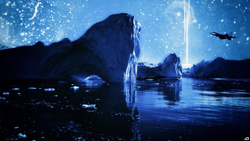 Iceberg under starry sky