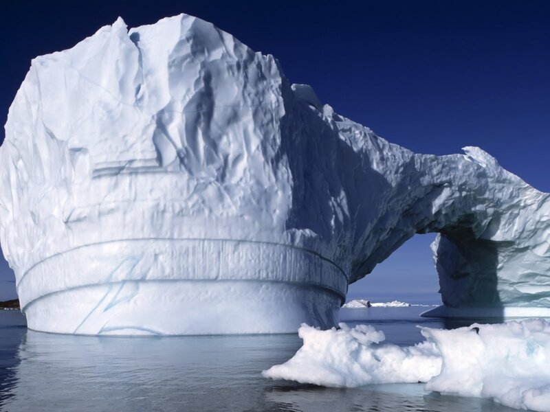 Iceberg with Arch — White, Dramatic, Photograph, Sea, Sky, Ice