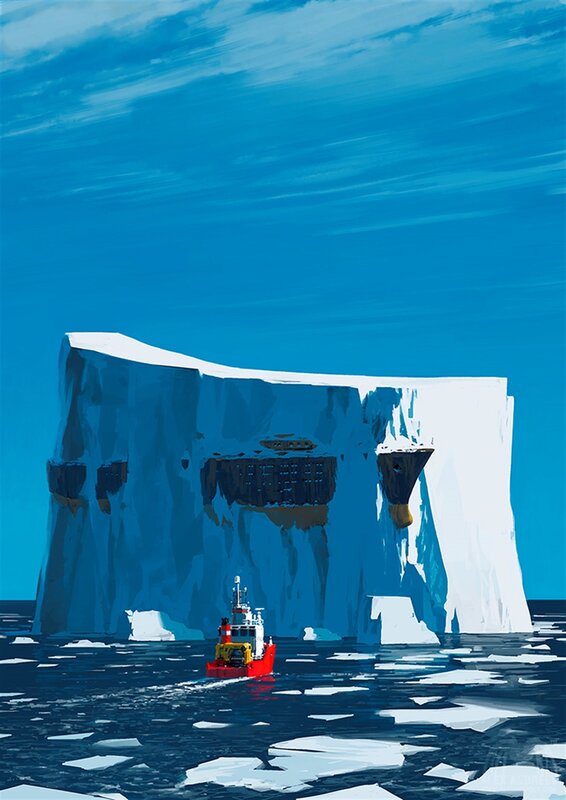 Iceberg with Boat — Blue