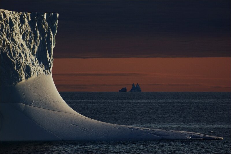 Icebergs at sunset