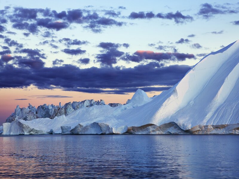 Icebergs at sunset