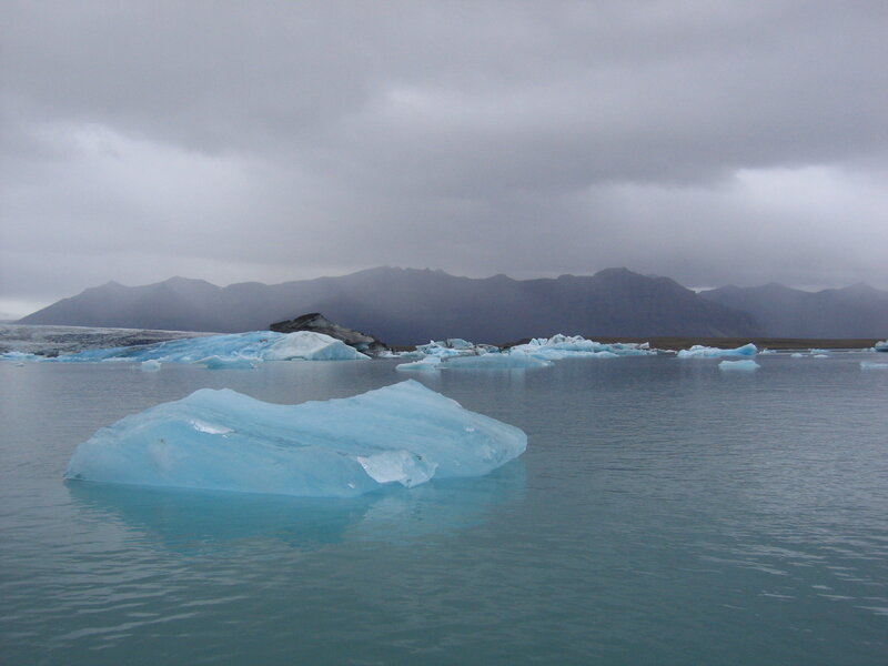 Icebergs floating in a glacial lagoon
