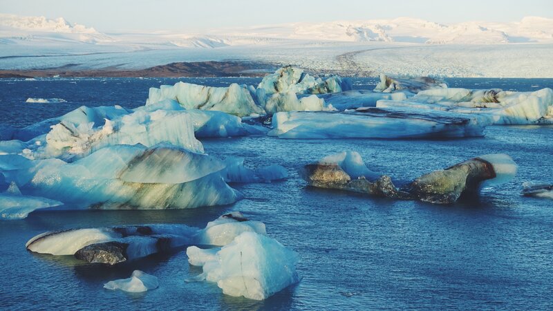 Icebergs floating in a glacial lagoon