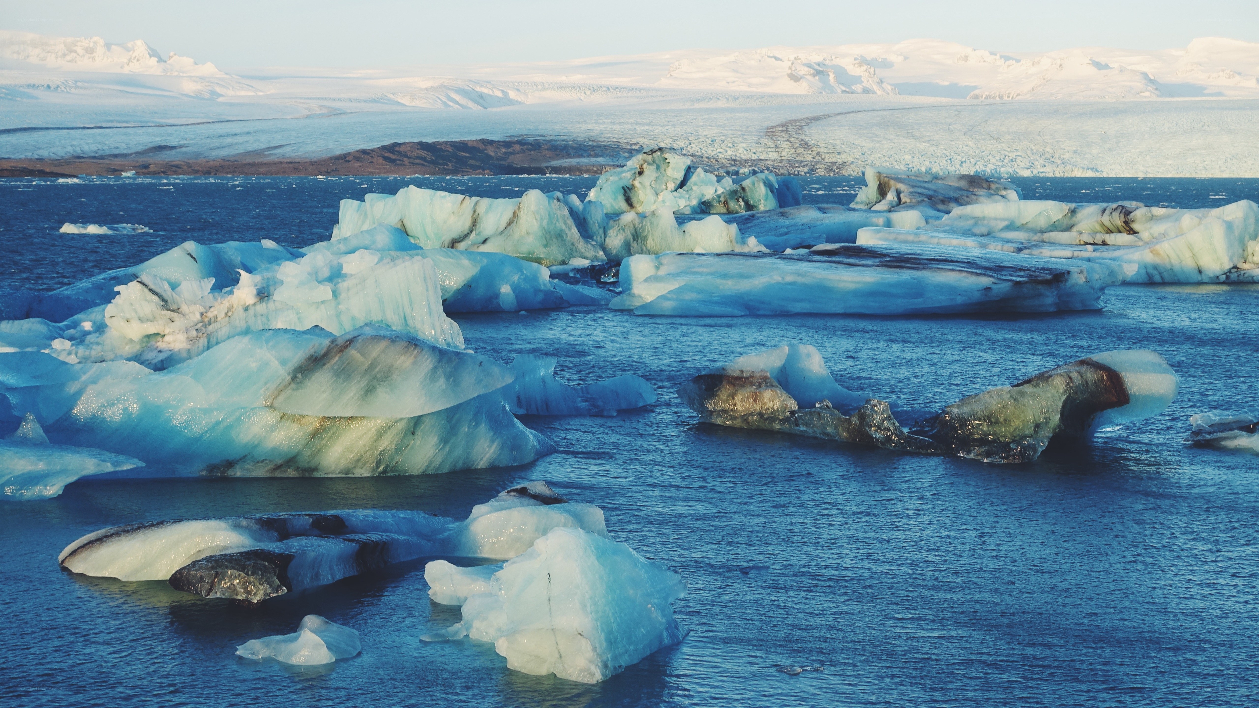Icebergs floating in a glacial lagoon