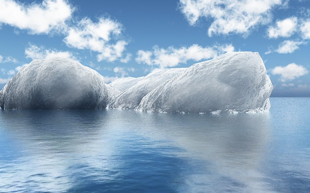 Icebergs floating in calm sea