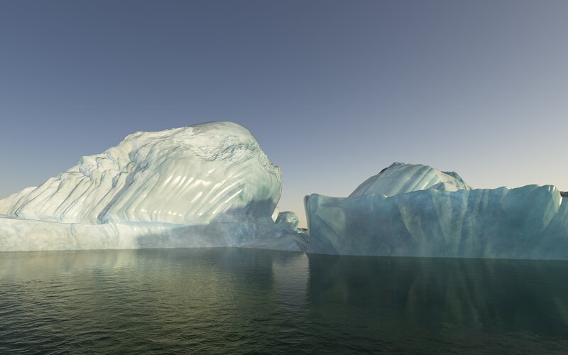 Icebergs floating in calm water