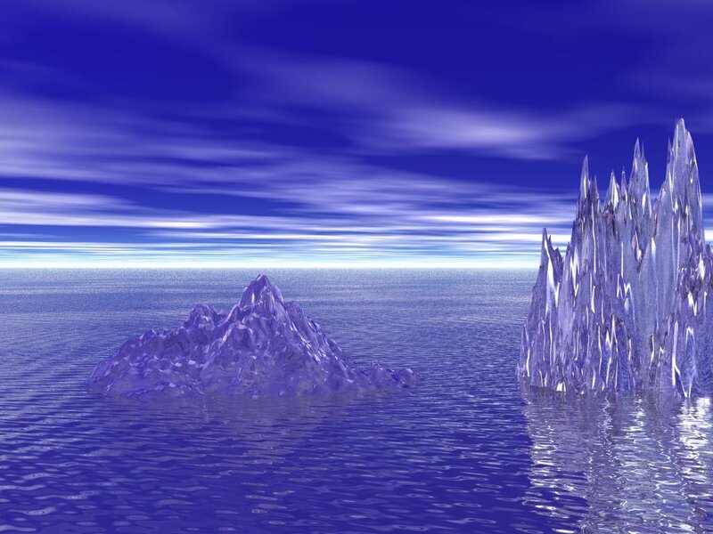 icebergs in a blue sea
