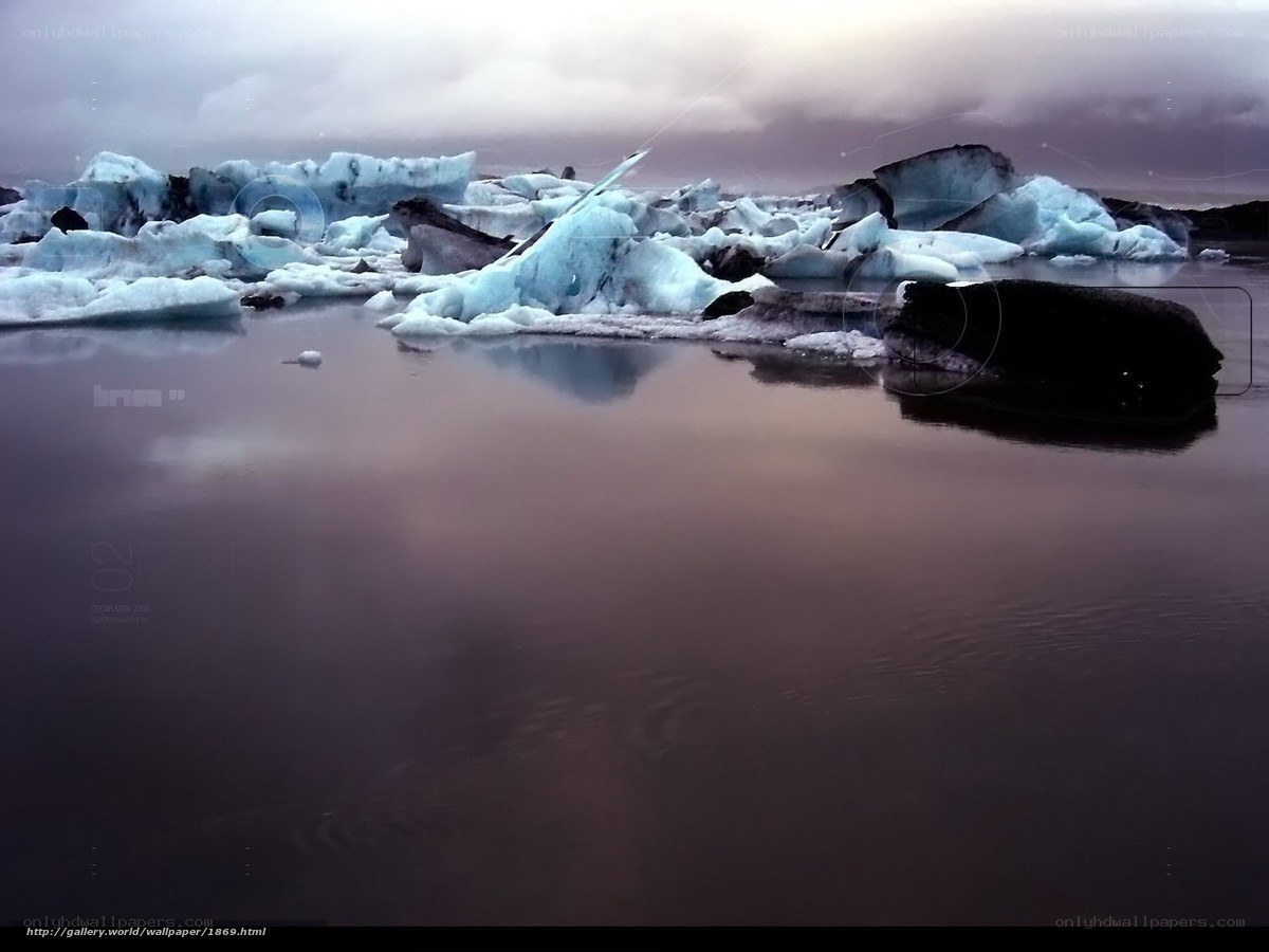 Icebergs in a calm lagoon