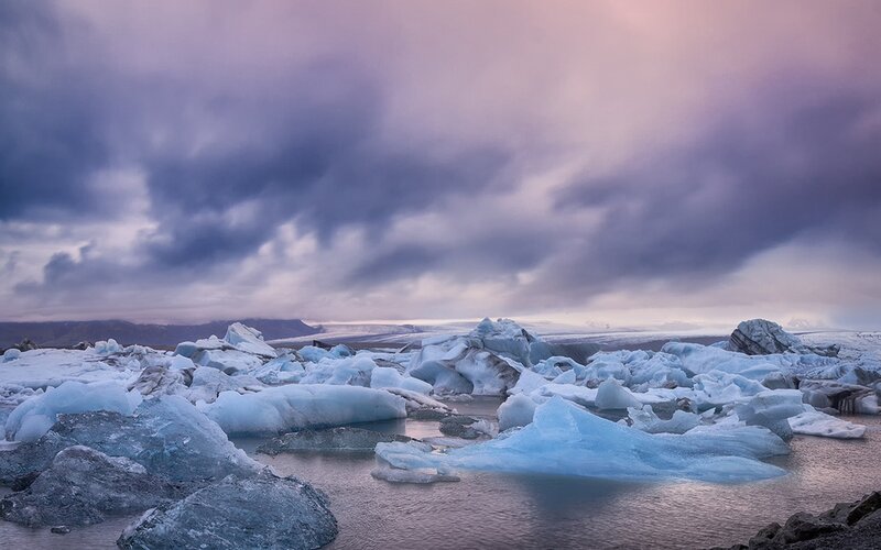 Icebergs in a glacial lagoon