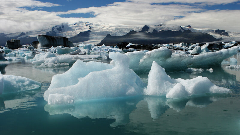 Icebergs in a glacial lagoon