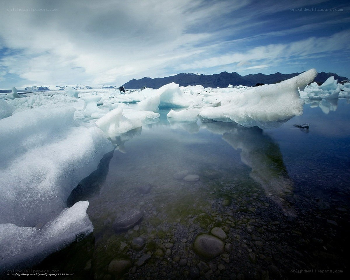 Icebergs in a glacial lagoon