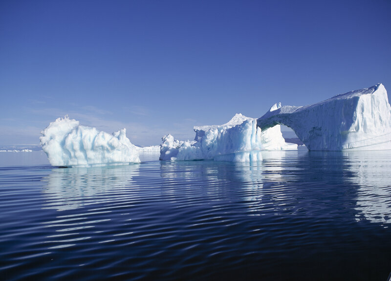 Icebergs in Calm Water — Blue, Serene, Afternoon, Photograph
