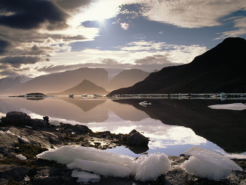 Icebergs in Calm Water — Blue, Serene