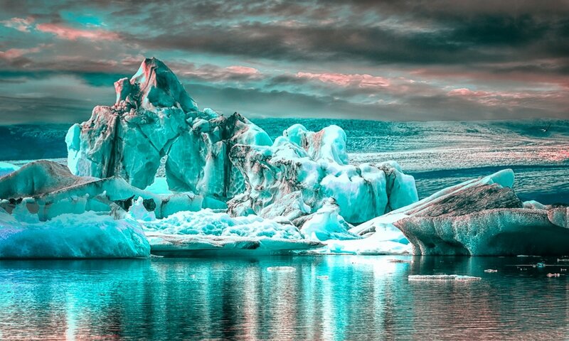 Icebergs in Calm Water — Cyan