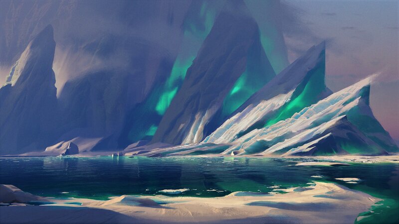 Icebergs in Calm Water — Green