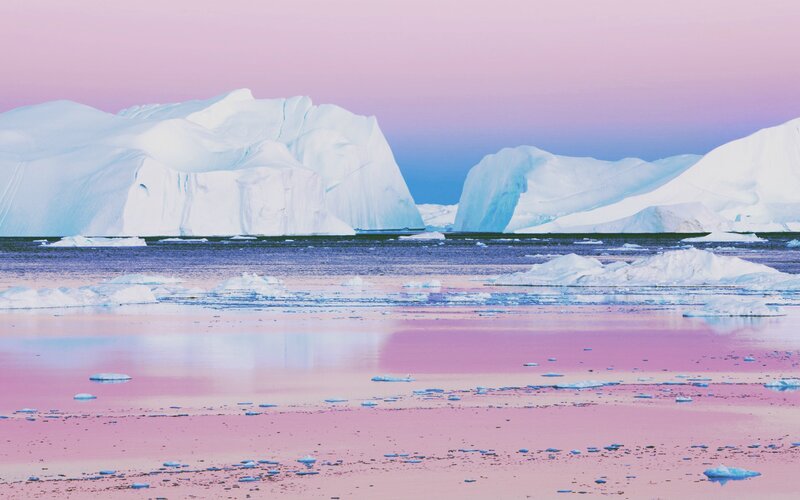 Icebergs in Calm Water — Pink, Serene