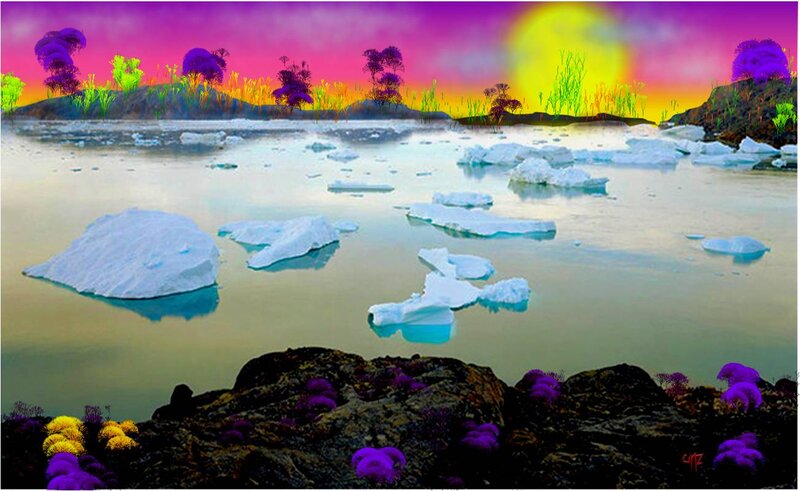 Icebergs in Calm Water — Purple, Dreamy