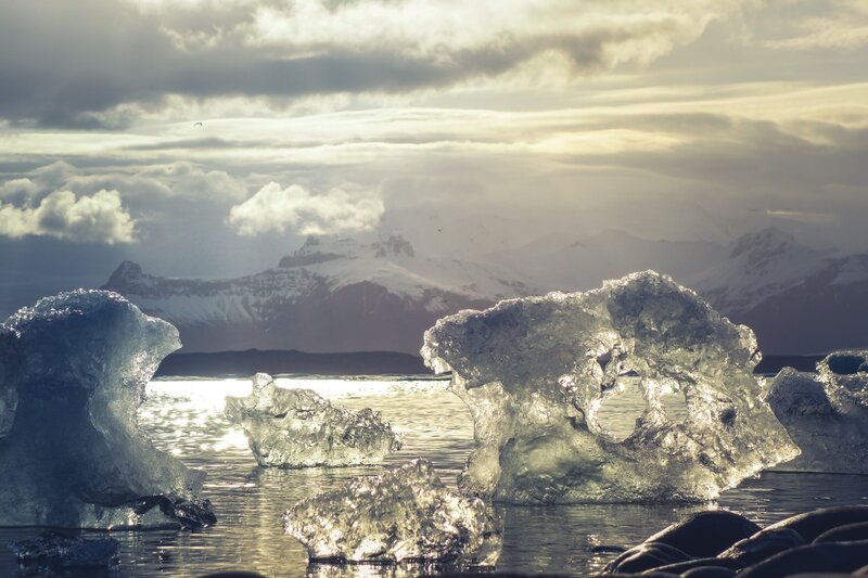 Icebergs in Glacial Lagoon — Blue, Dramatic, Afternoon