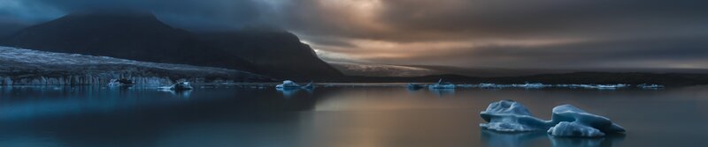 Icebergs in Glacial Lagoon — Blue, Dramatic, Night, Photograph