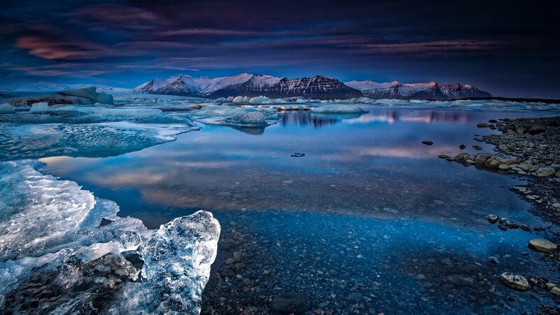 Icebergs in Glacial Lagoon — Blue, Dramatic, Night