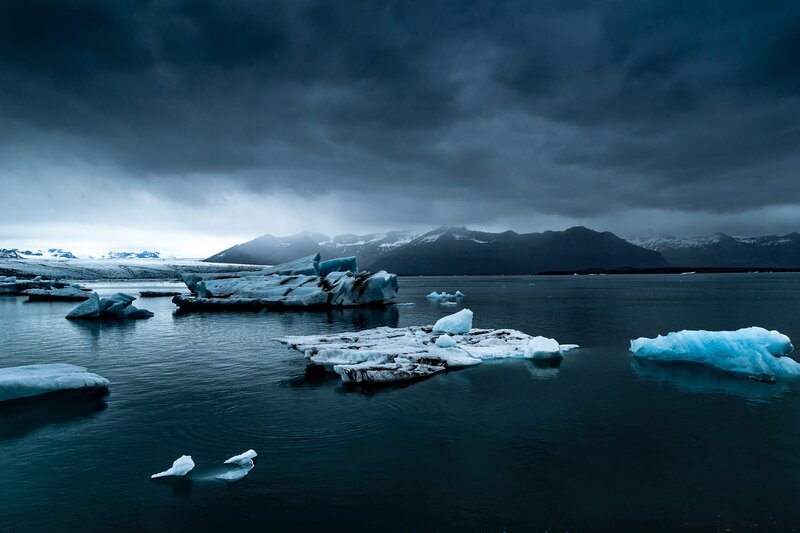 Icebergs in Glacial Lagoon — Blue, Dramatic, Winter, Photograph, Mountains