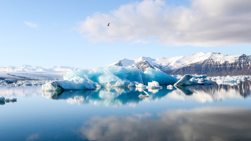 Icebergs in Glacial Lagoon — Blue, Serene, Afternoon, Photograph, Mountains