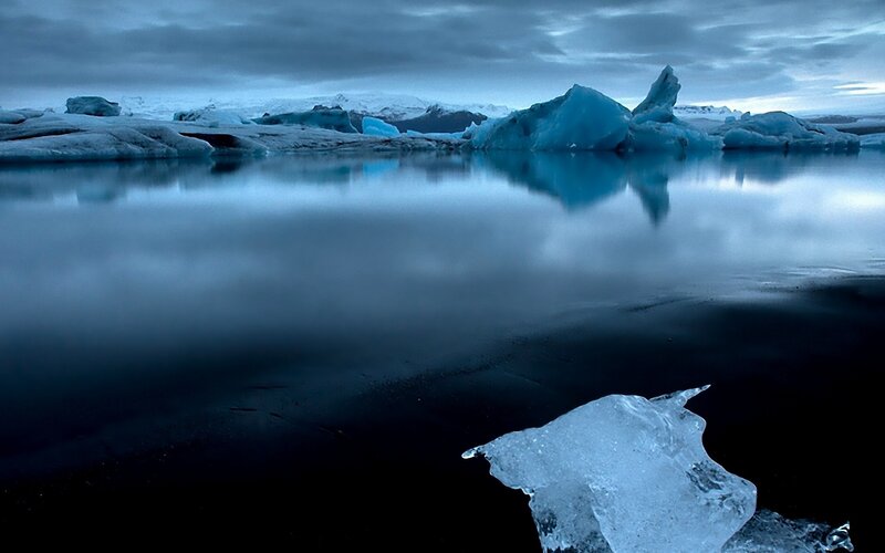 Icebergs in Glacial Lagoon — Blue, Serene, Night